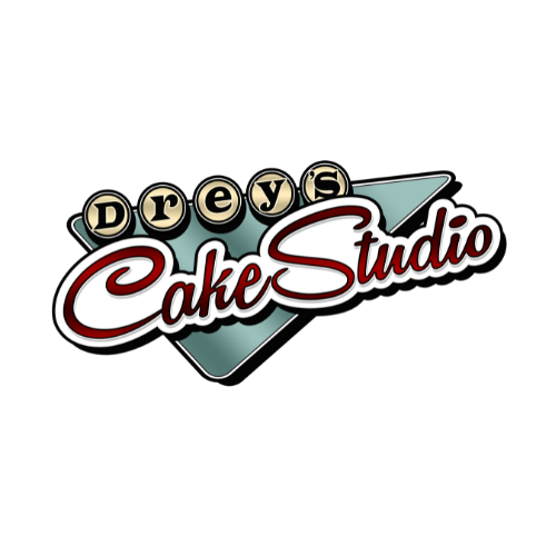 A logo for drey 's cake studio on a white background