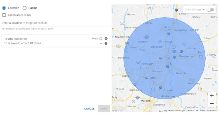 google ads location targeting