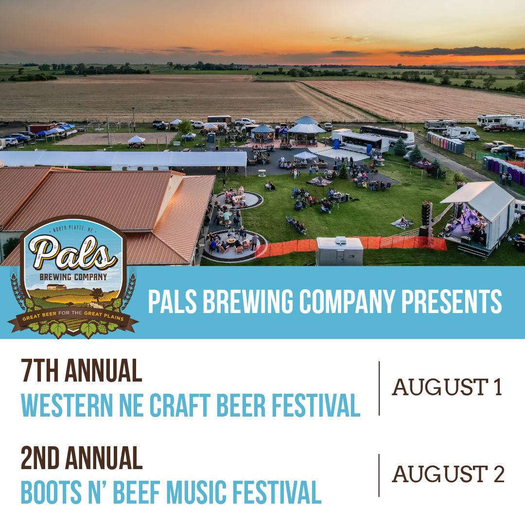Festival poster: Pals Brewing Company presents the Western NE Craft Beer Festival (Aug 1) and Boots N' Beef Music Festival (Aug 2).