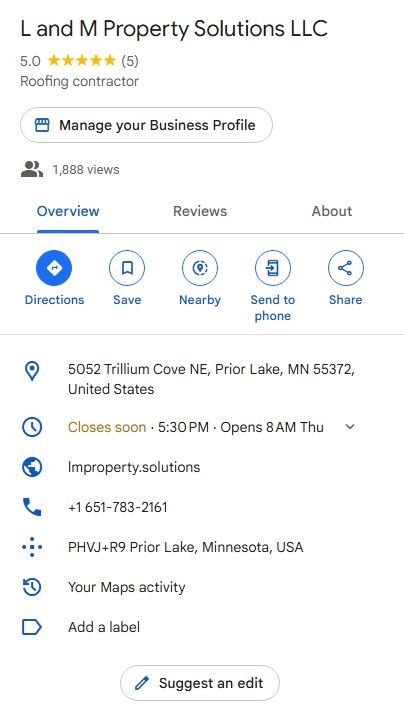 Sample optimized google business profile for a residential roofer