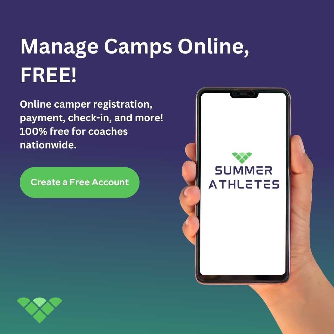 A person is holding a cell phone that says summer athletes on it