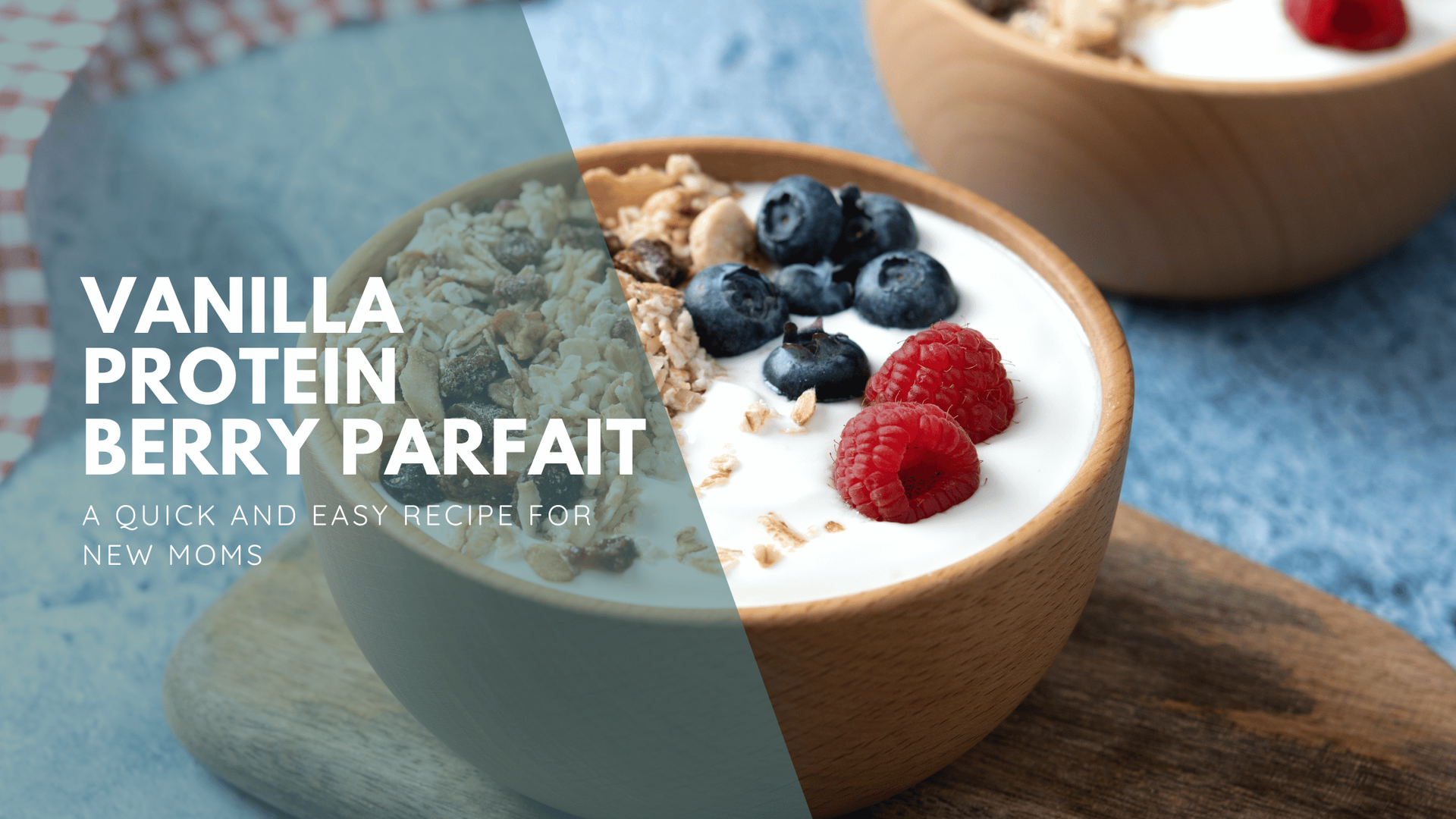 A delicious vanilla protein berry parfait featuring layers of yogurt, fresh berries, and granola in a brown bowl.