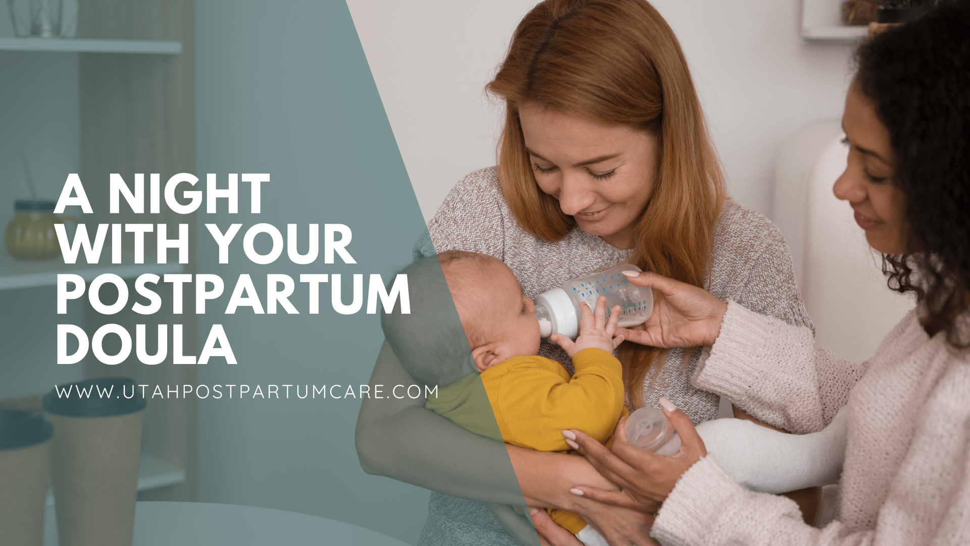 a woman holds her baby while another woman gives the baby a bottle