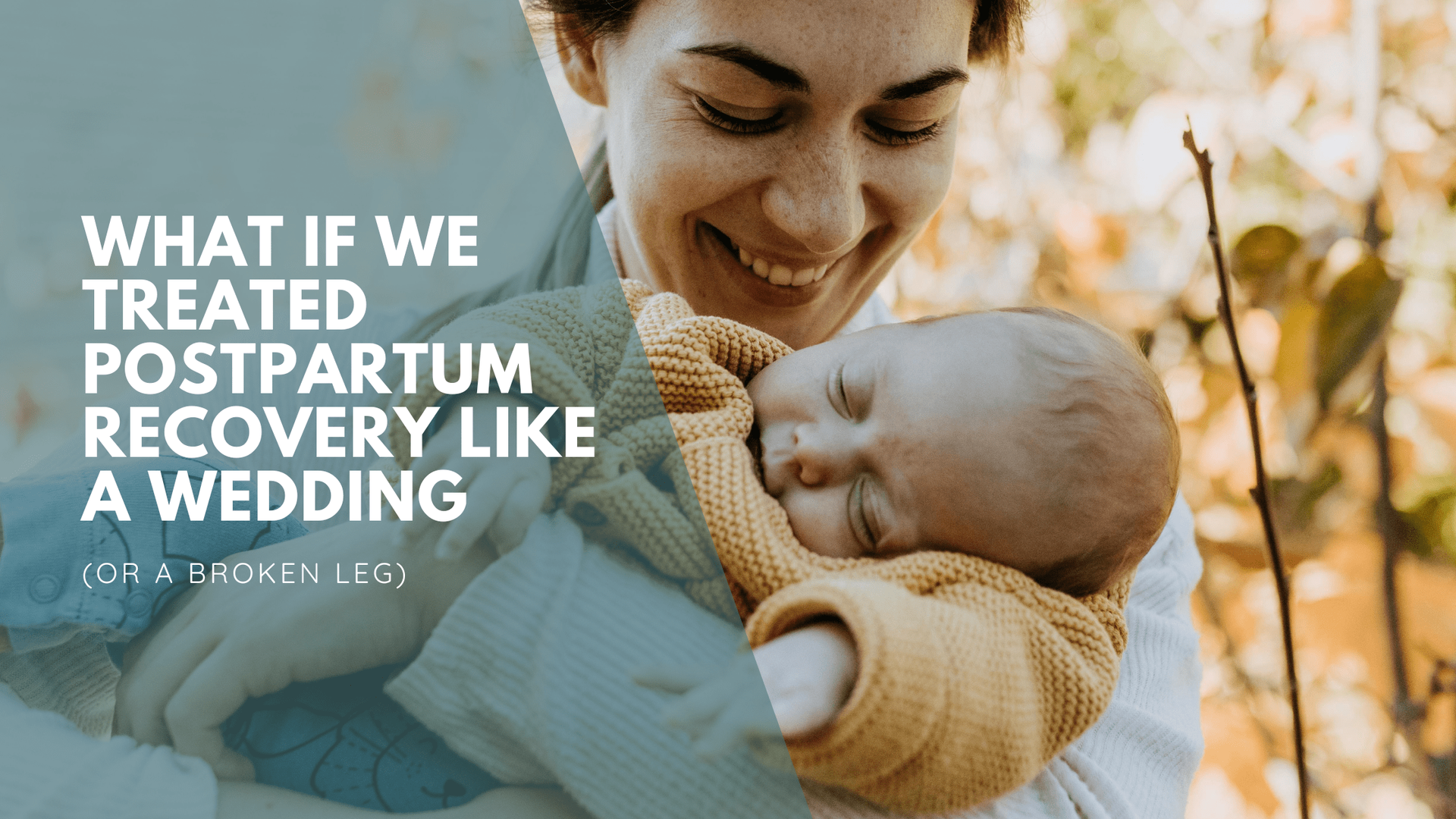 a postpartum mom smiling and holding her newborn baby
