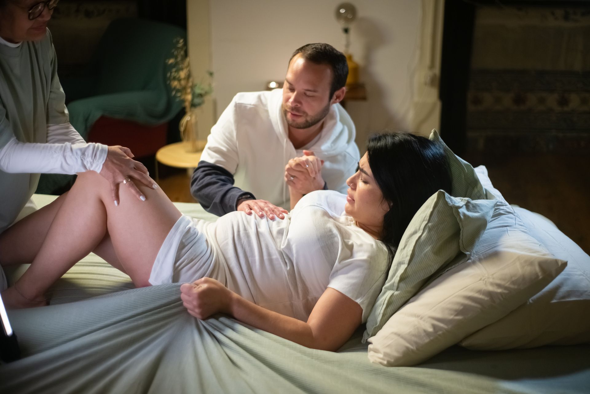 A woman in labor with her partner