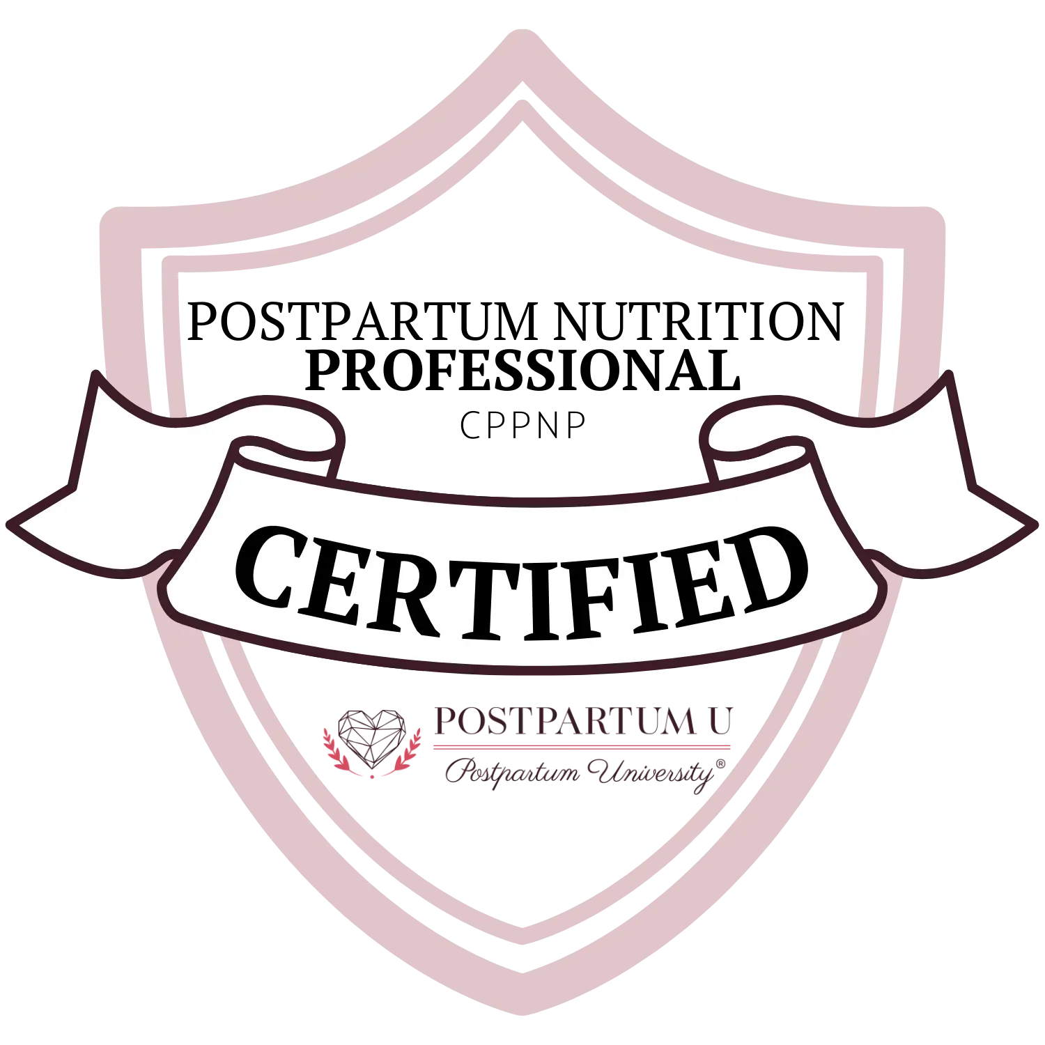 Certified postpartum doula badge from Postpartum University, ensuring professional infant and mother care expertise.