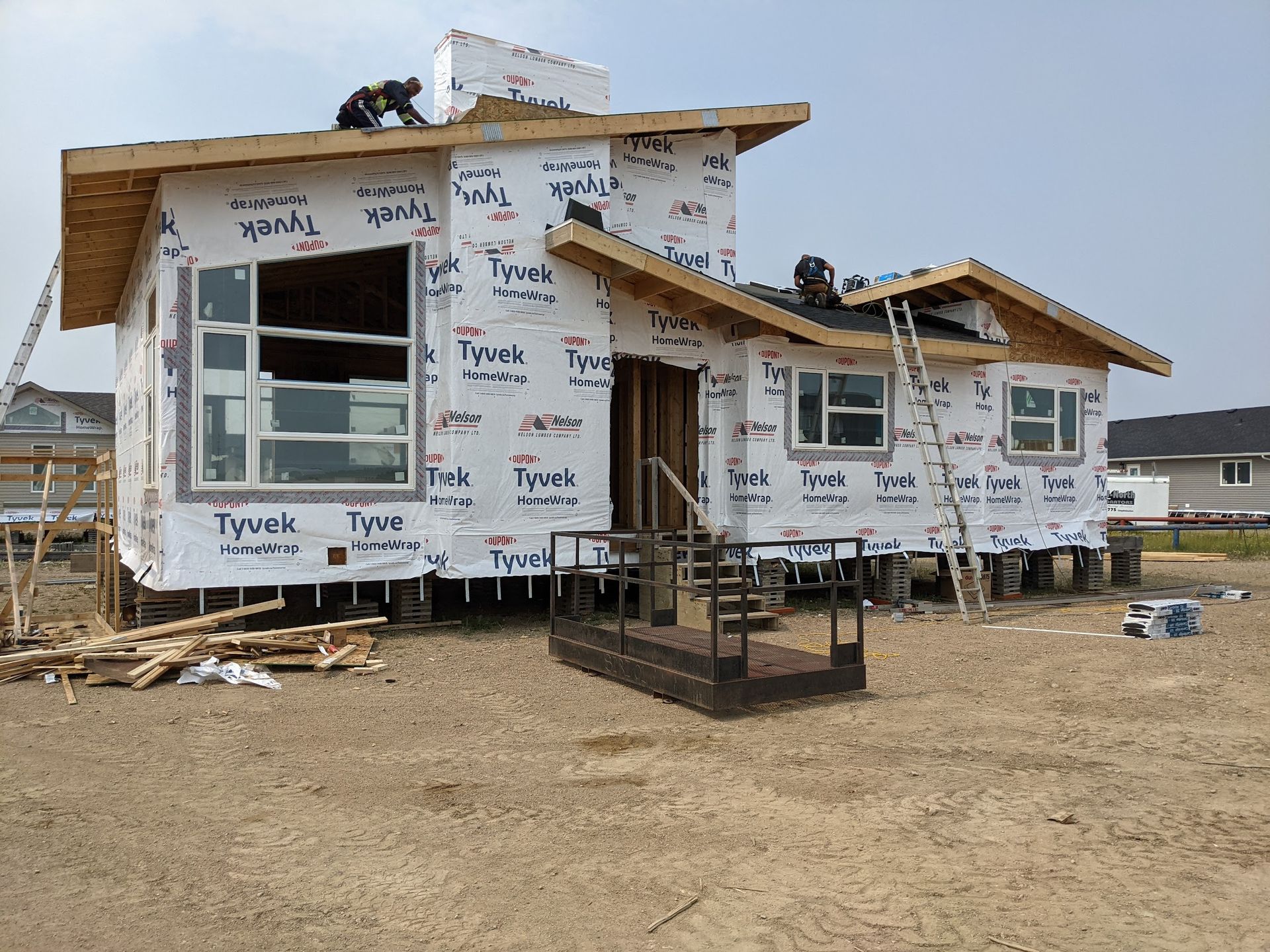 A house that is being built with styrofoam on it