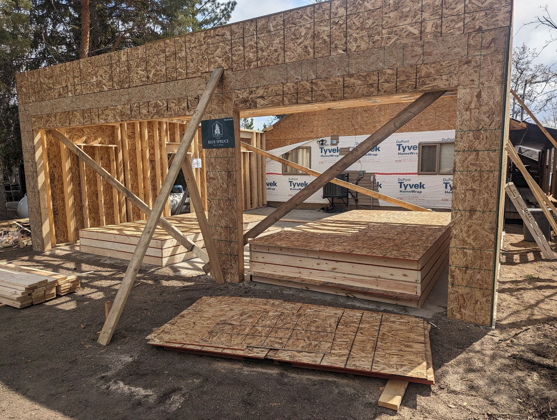 A house is being built with a lot of wood.