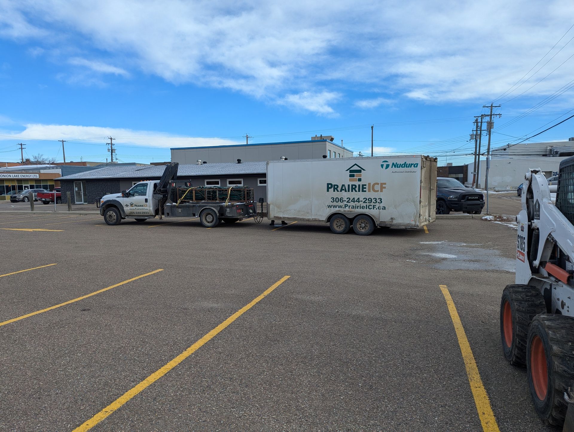 A truck pulling a trailer with 