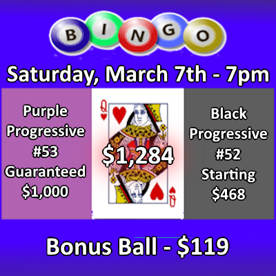 Bingo every Saturday at 7pm - expect for holidays. Join us at St. John XXIII parish.