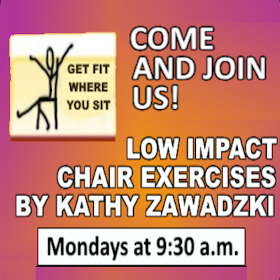 Flyer for Monday's Low Impact Chair Exercises.