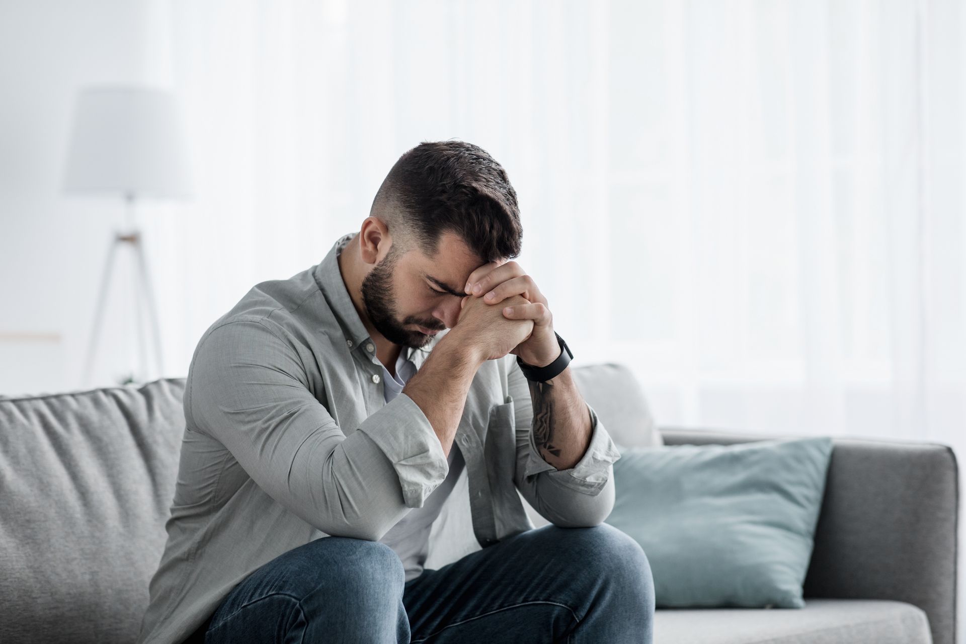 Man stressed from work, unemployment, anxiety, heartbroken and depression