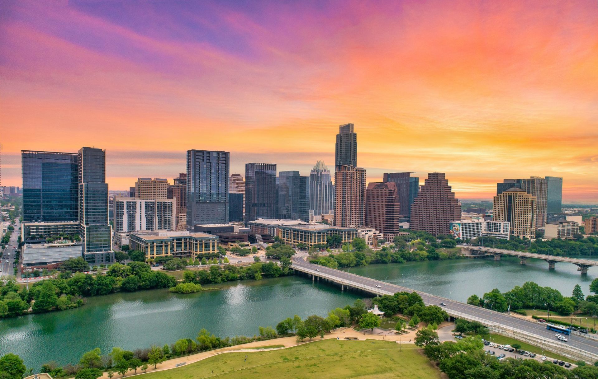 skyline of Austin, Texas at sunset