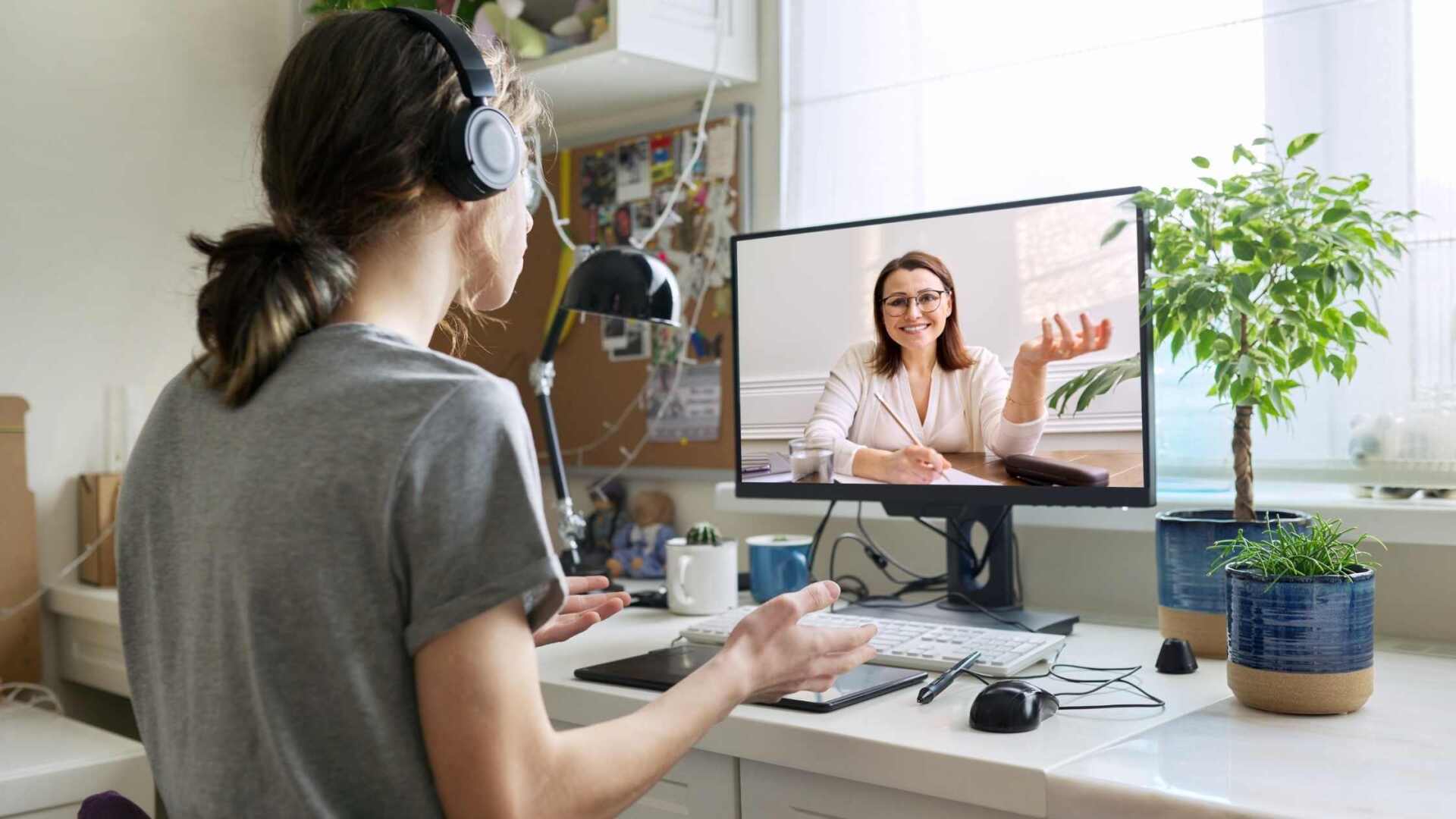 Person doing telepsychiatry visit