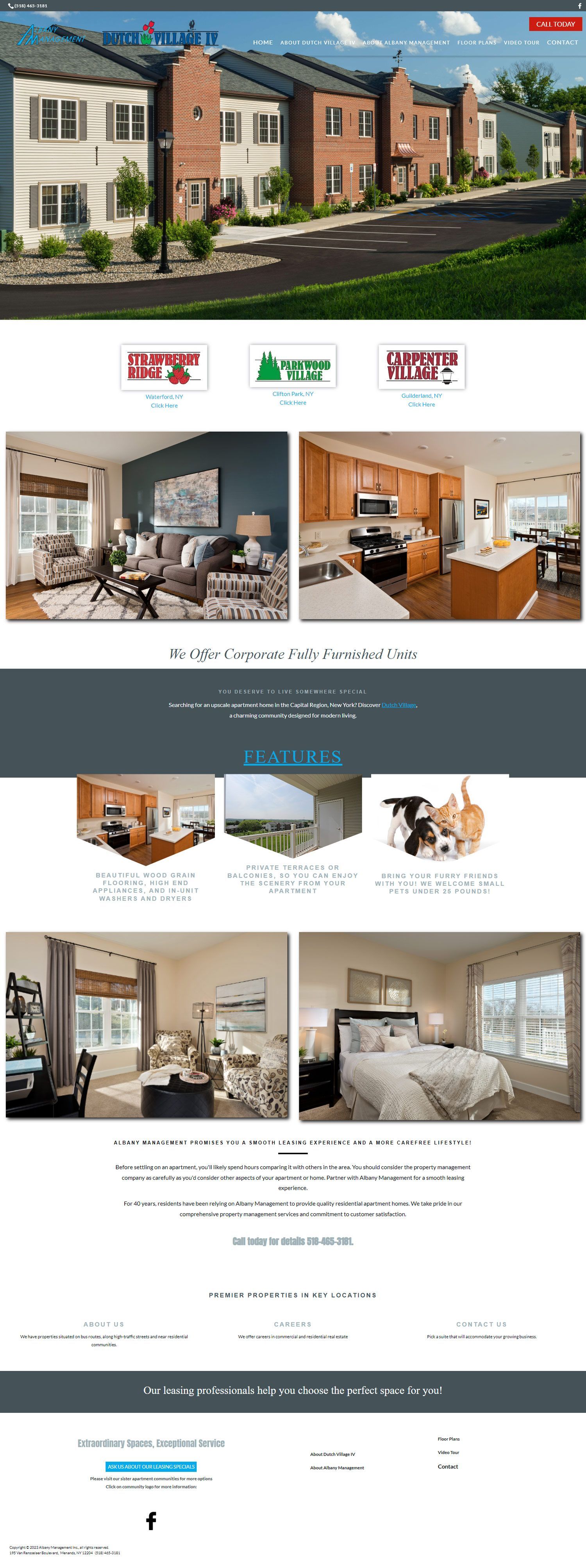 Exterior and interior views of a townhouse community.