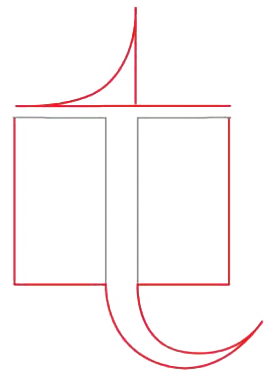 A stylized red 