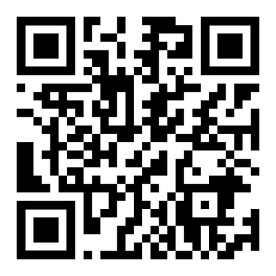 A black and white QR code that links to a digital destination.