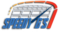 a black and white logo for speedy gs garage door .