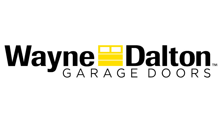 The logo for wayne dalton garage doors is black and yellow.