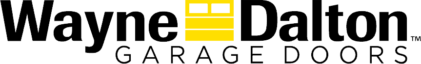 Wayne Dalton Garage Doors logo with black text and a yellow door icon