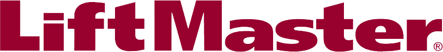 a red logo for liftmaster on a white background