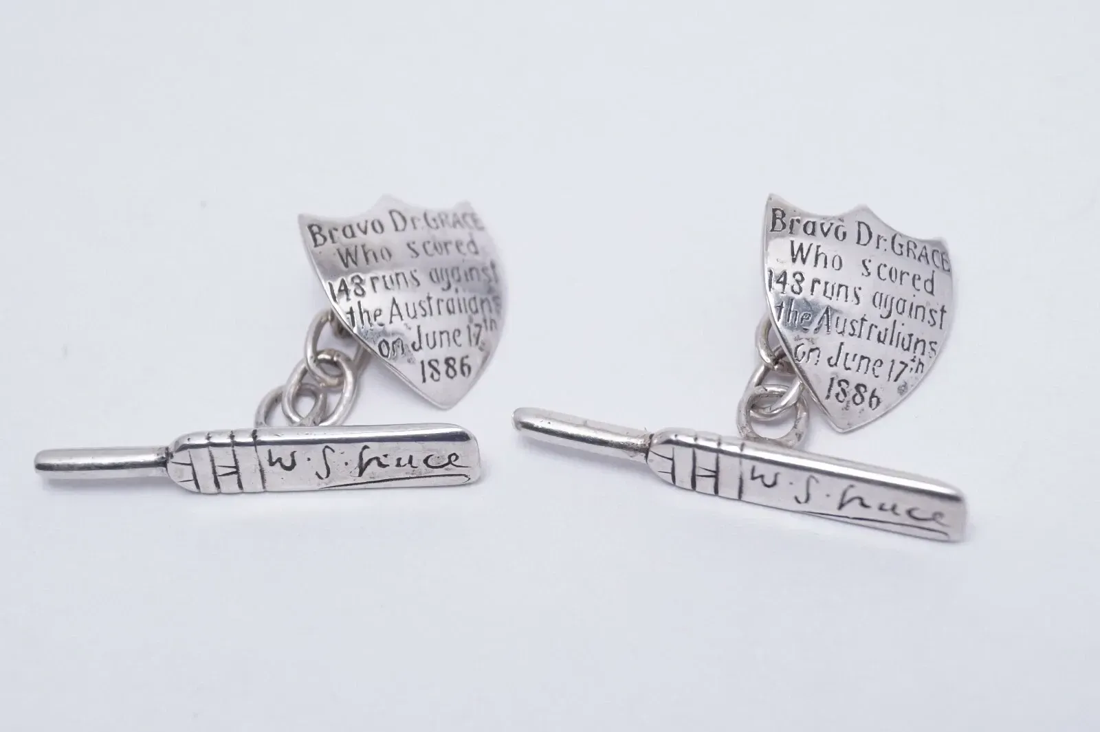 Pair of Silver Dr Grace Cricket Cufflinks
