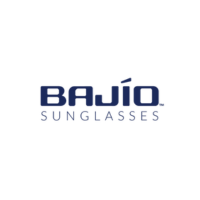 A blue logo for bajio sunglasses on a white background.