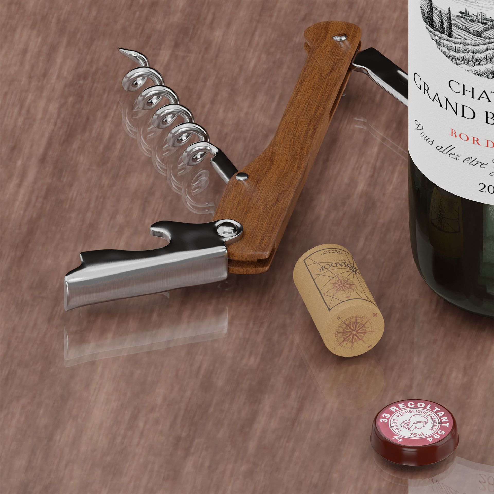 imagerie 3D tire bouchon et capsule bouteille