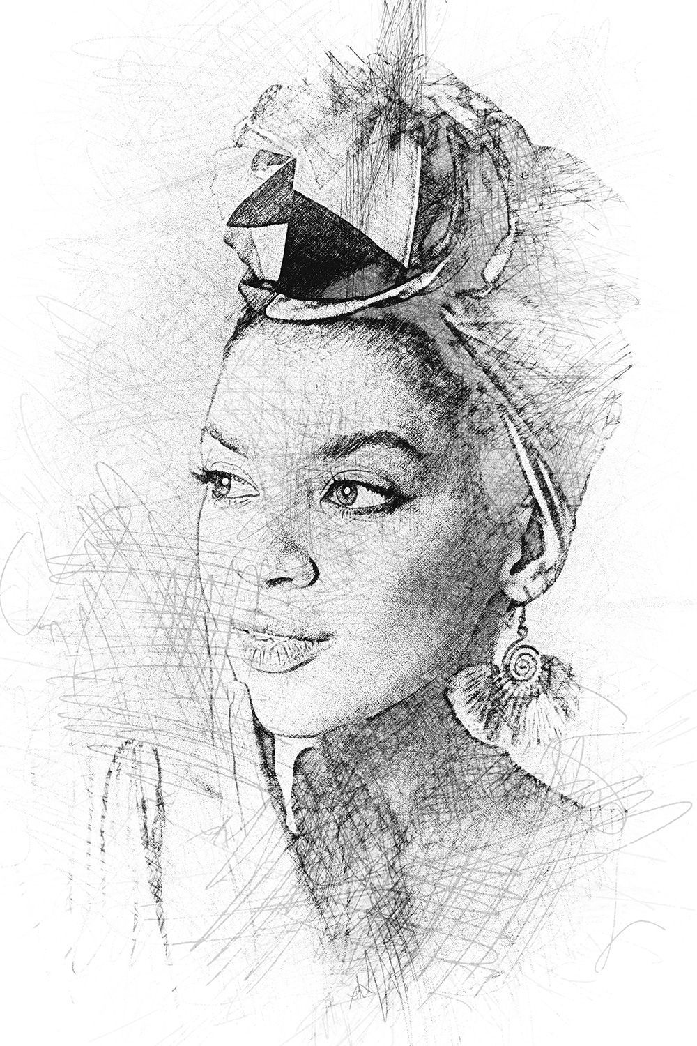 Effet dessin au stylo portrait femme des îles