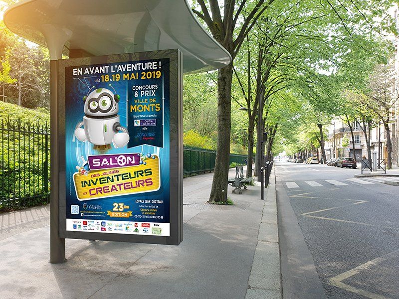 Affiche salon des jeunes inventeurs et créateurs de Monts sur abris bus