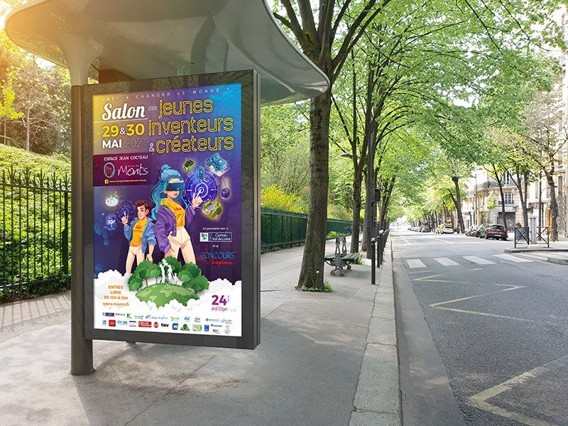Affiche salon des jeunes inventeurs et créateurs de Monts sur abris bus