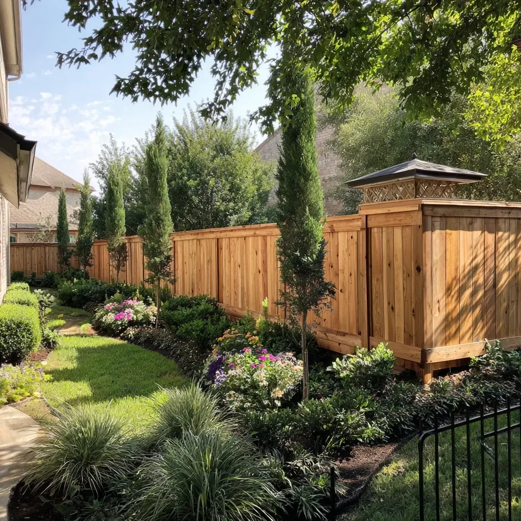 Custom wood fence Cypress installation with Western Red Cedar boards