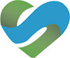 Heart-shaped logo with intertwined blue and green ribbons, representing health and nature.