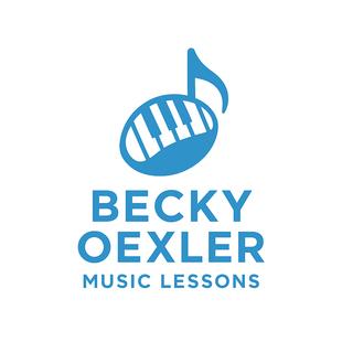 Blue music note with piano keys,