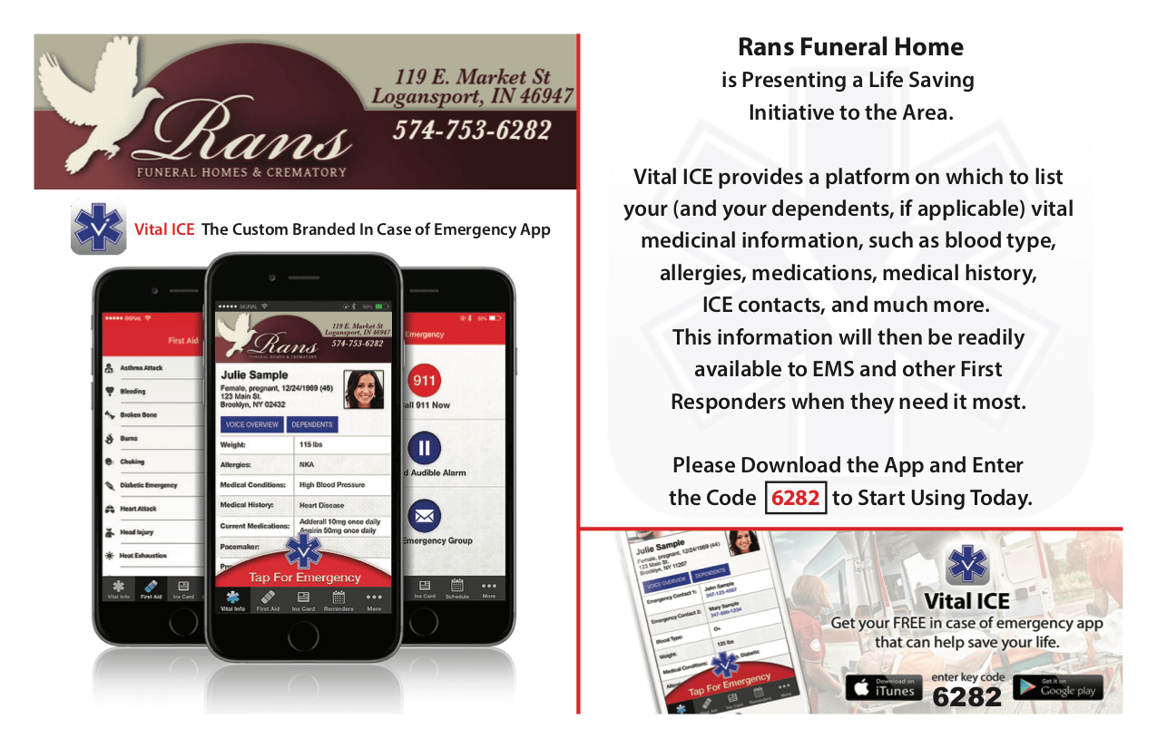 Rans Funeral Homes & Crematory Vital Ice information