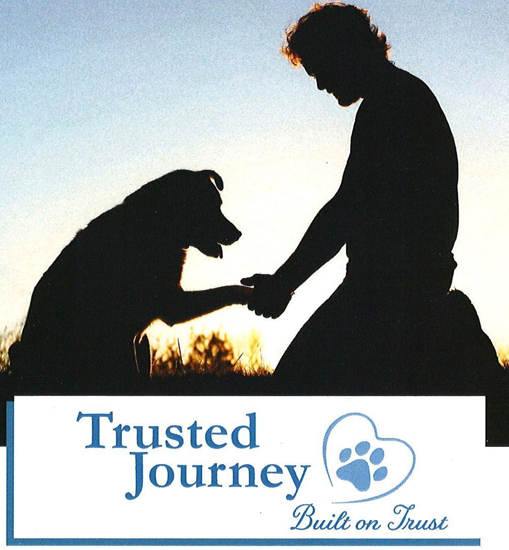 Person with dog and then Trusted Journey logo on image