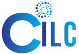 Blue CILC logo with a stylized spiral of dots above the letters, gradient color.