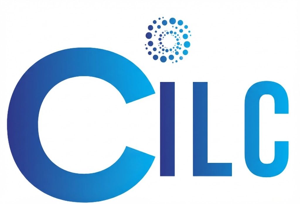 CILC logo: Blue letters with a swirling dot design above.