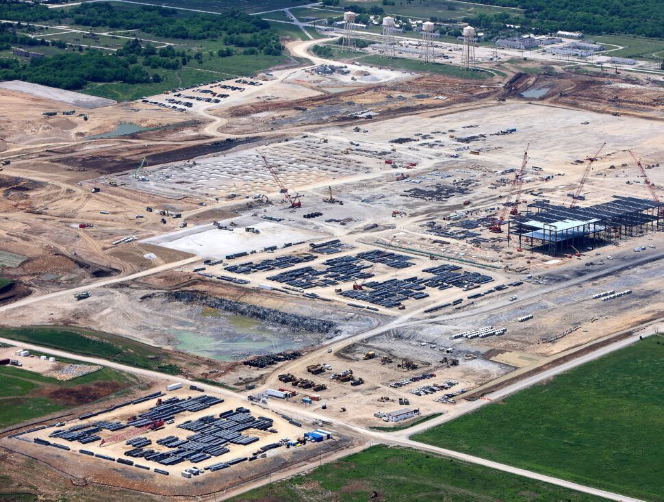 An aerial view of a large construction site