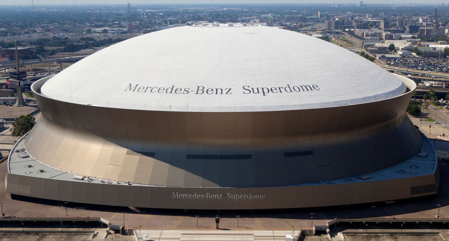 An aerial view of the mercedes benz superdome in new orleans