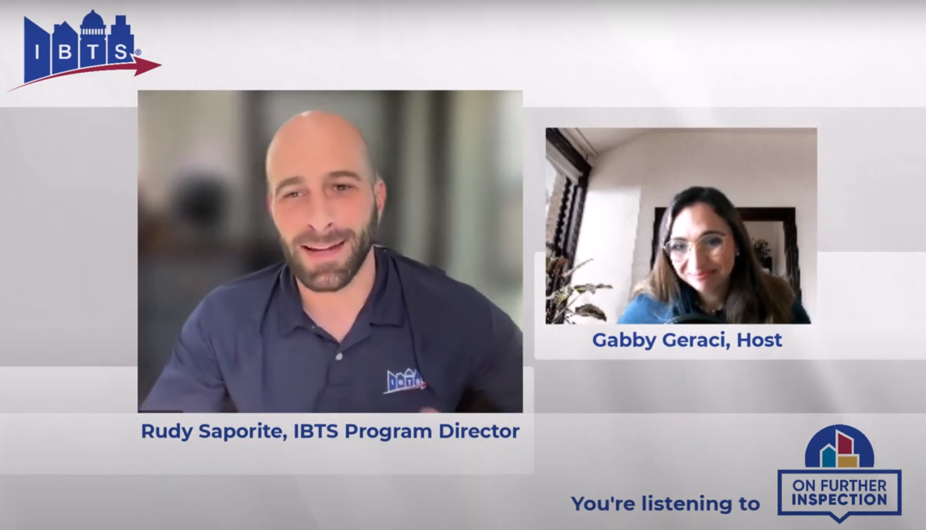 Rudy Saporite, IBTS Program Director, and Gabby Geraci, Host, are featued in a screenshot.
