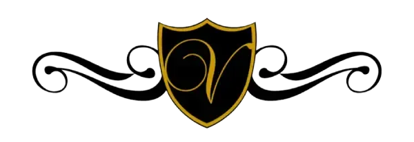 Black and gold crest with a stylized