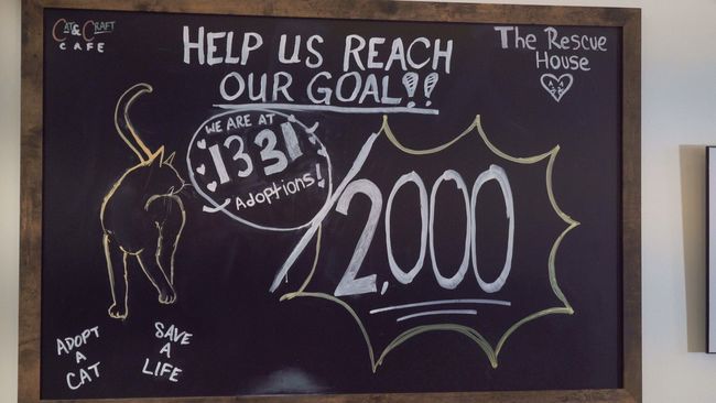 A chalkboard that says help us reach our goal