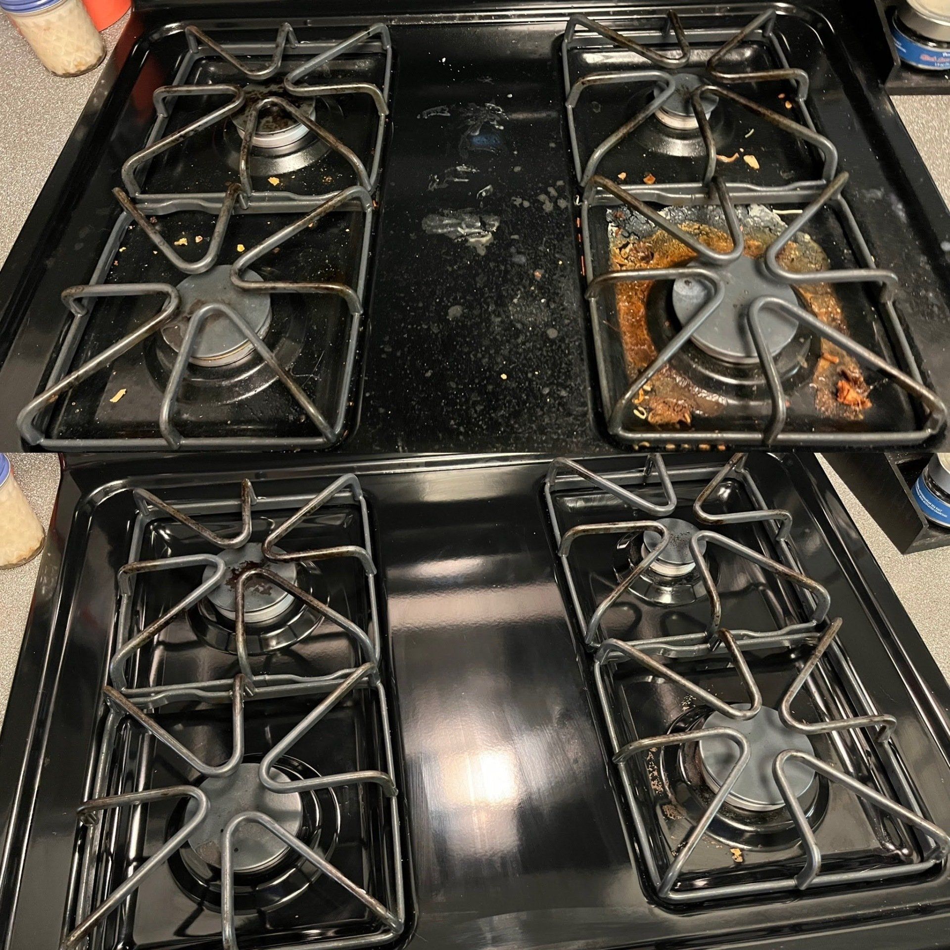 Kansas City, MO — Cleaning Maids In and Out, deep cleaning, top to bottom, housekeeping, maid service, cleaning, clean, cleaners, cleaning company, laundry service, window washing, carpet cleaning, carpet shampooing,Stove Before and After — Kansas City, MO — Cleaning Maids In and Out