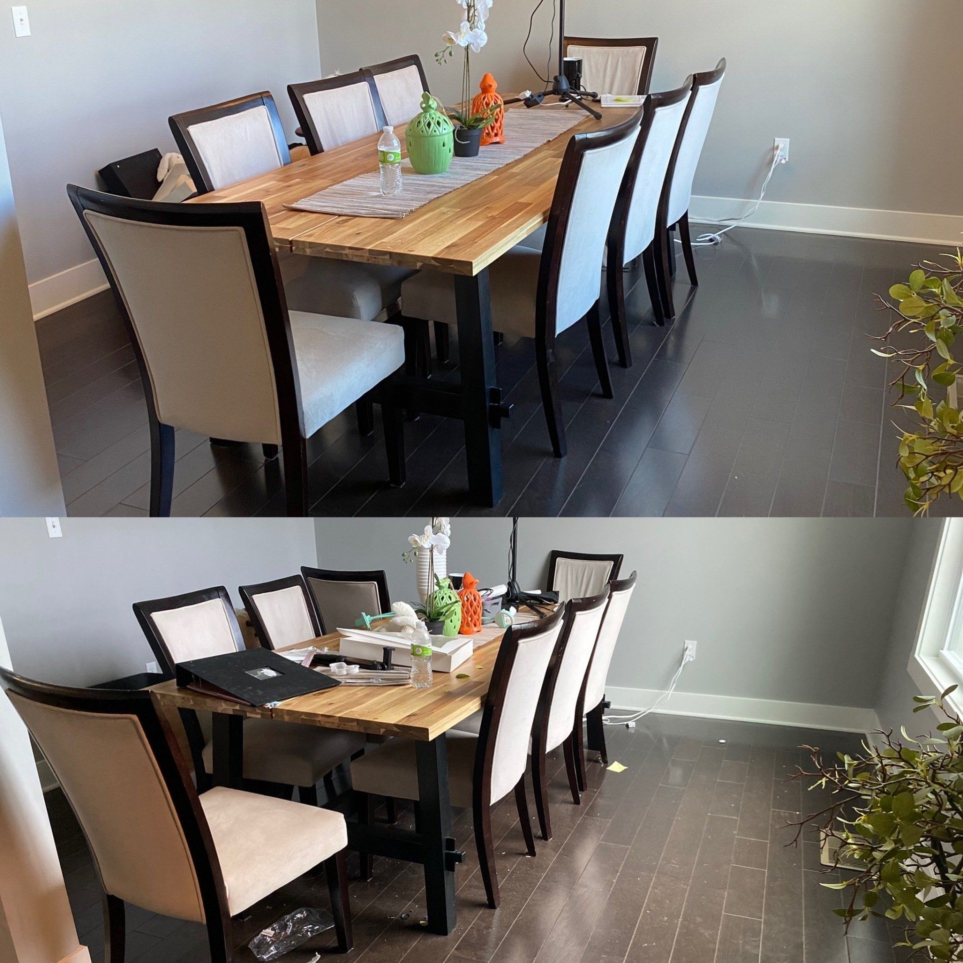 Kansas City, MO — Cleaning Maids In and Out, deep cleaning, top to bottom, housekeeping, maid service, cleaning, clean, cleaners, cleaning company, laundry service, window washing, carpet cleaning, carpet shampooing,Client Dining Table Before and After — Kansas City, MO — Cleaning Maids In and Out