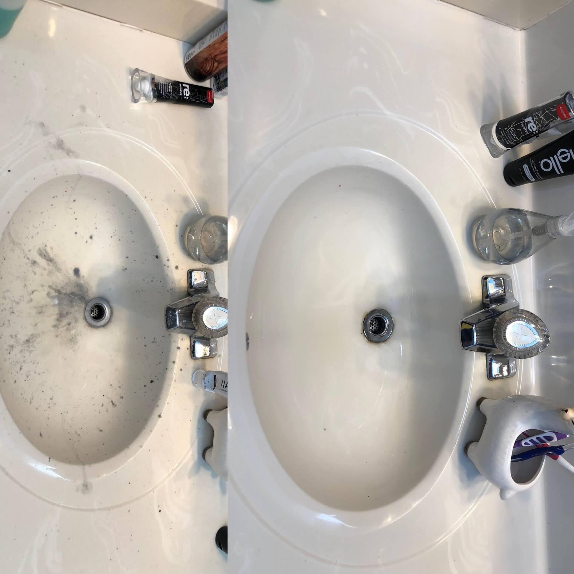 Kansas City, MO — Cleaning Maids In and Out, deep cleaning, top to bottom, housekeeping, maid service, cleaning, clean, cleaners, cleaning company, laundry service, window washing, carpet cleaning, carpet shampooing,Client Sink Before and After — Kansas City, MO — Cleaning Maids In and Out