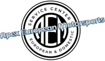 Logo for Apex European Motorsports featuring a circular badge with the letters AEM and the text Service Center.