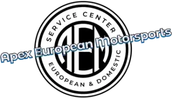 Logo for Apex European Motorsports featuring a circular badge with the letters AEM and the text Service Center.