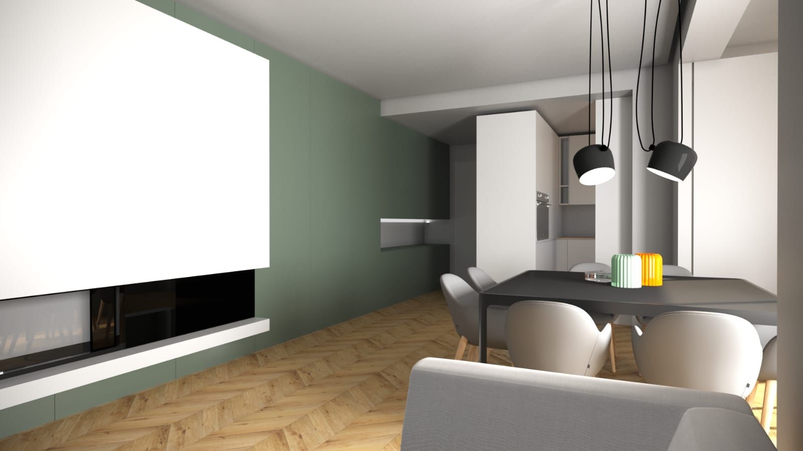 Un soggiorno con tavolo da pranzo e sedie