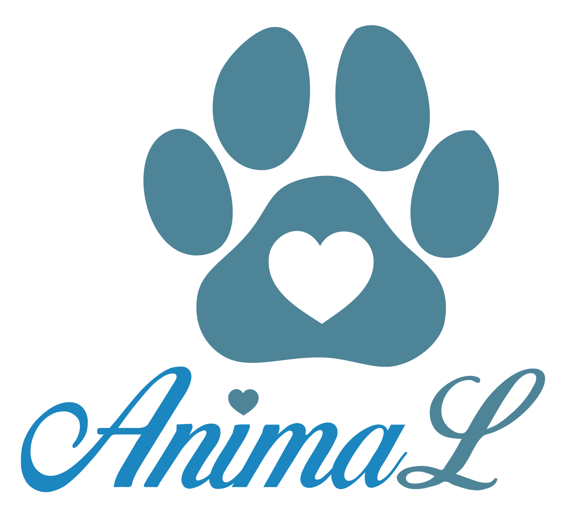 Impronta di zampa blu con cuore, logo 